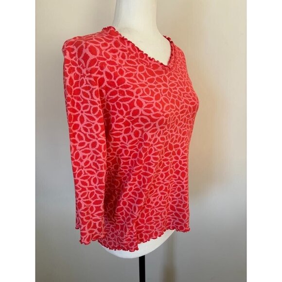 FRESH PRODUCE Cotton Top Womens Size Small Orange Pink Print Ruffle Trim USA - Picture 4 of 7